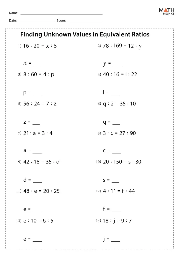 Equivalent Ratio Worksheets - Math Monks