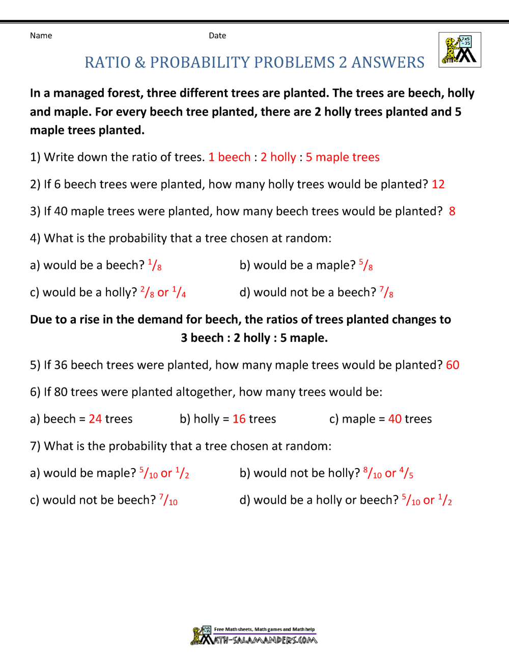 ratios worksheet withanswers