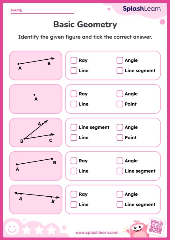Recognize Points, Lines, Line Segments, Rays, Angles — Printable ...