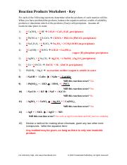 reaction products worksheet answers