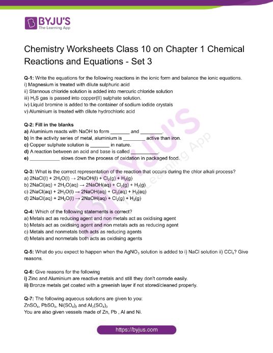 reaction worksheet with answers