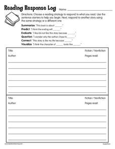 Reading Response Log Worksheet for 5th Grade | Lesson Planet