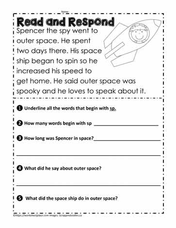 Read and Respond sp Blends Worksheets