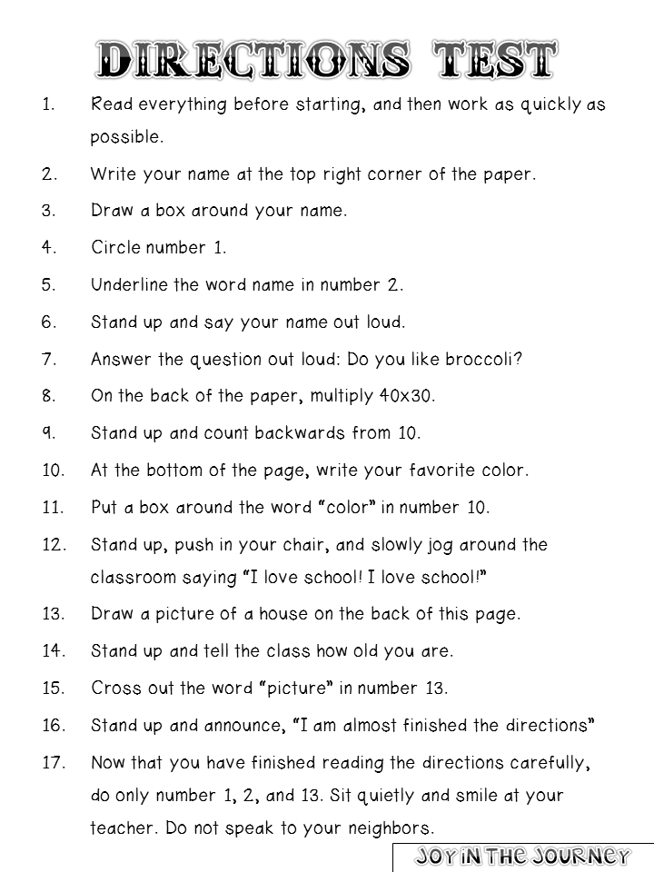 read the directions trick worksheet