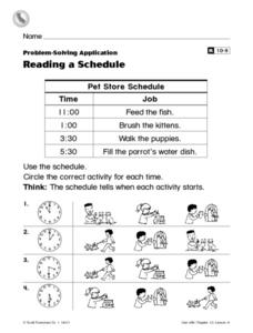 Reading a Schedule Worksheet for 1st - 2nd Grade | Lesson Planet