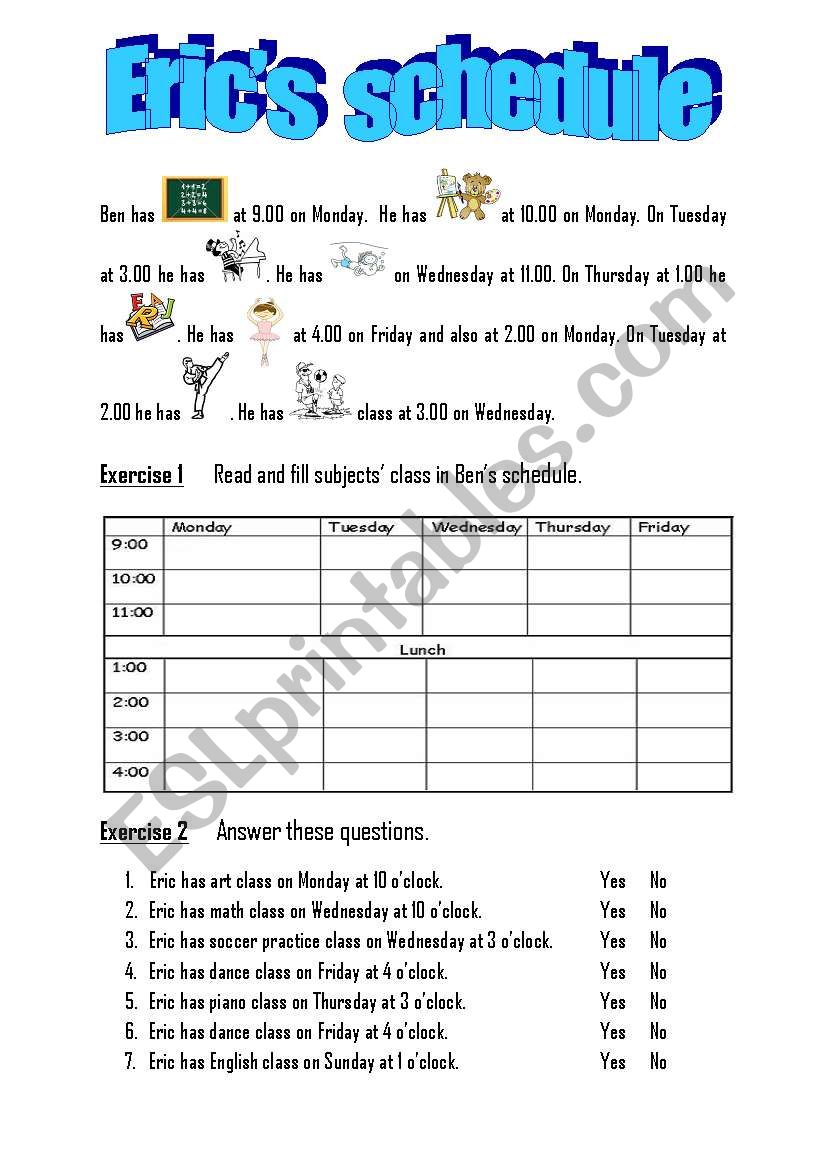 Schedule - ESL worksheet by groupgub