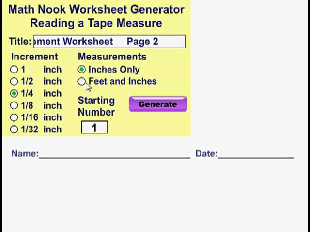 reading a tape measure worksheet