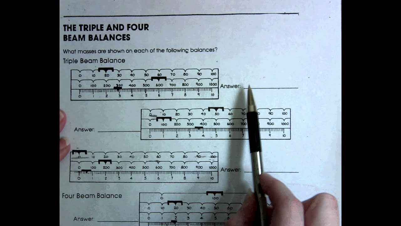 reading a triple beam balance worksheet