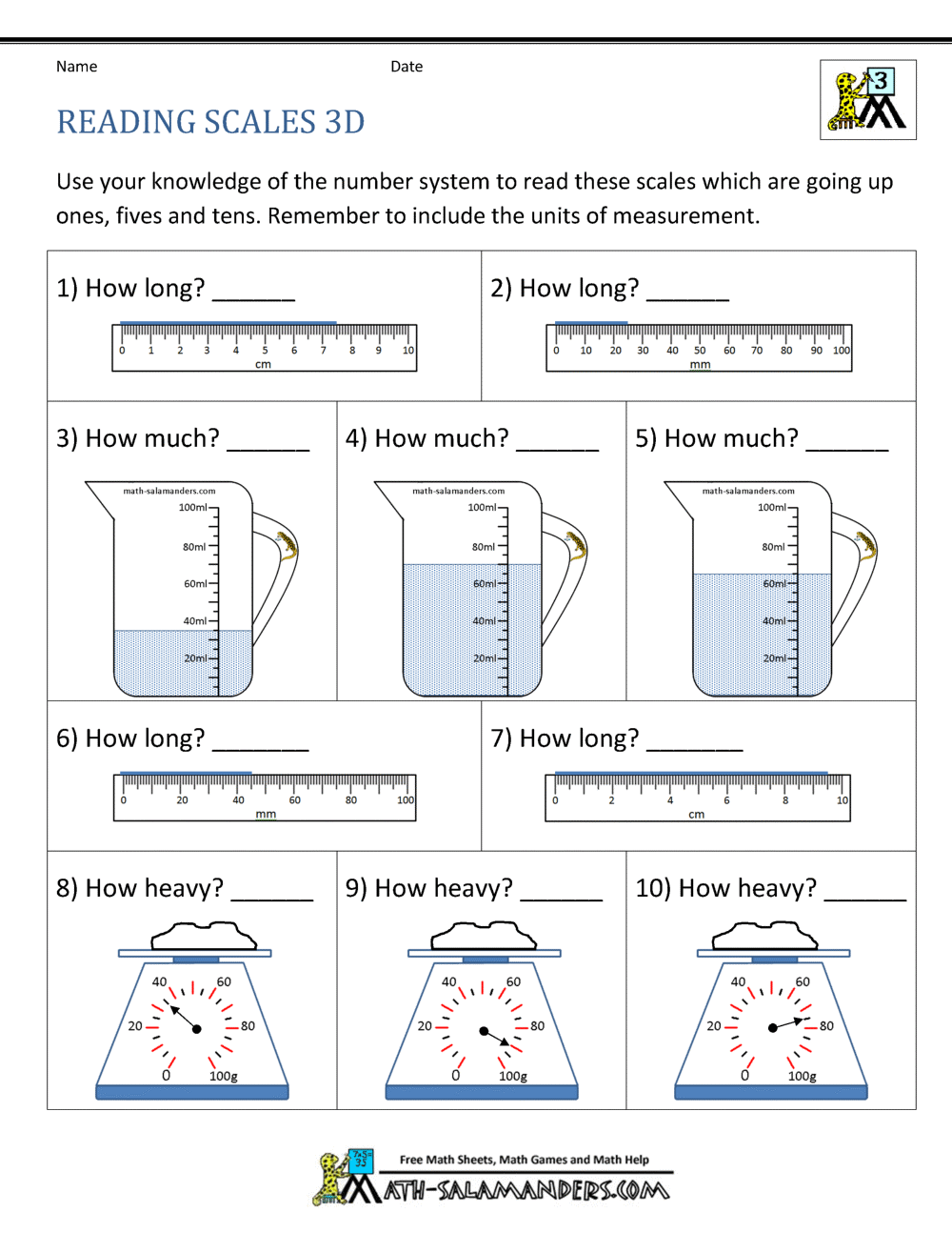 3rd Grade Measurement Worksheets