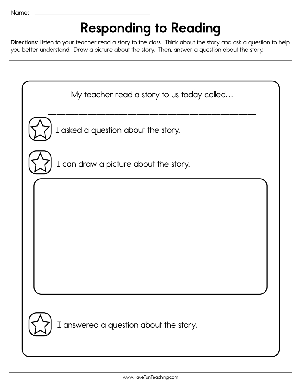 Responding to Reading Worksheet  