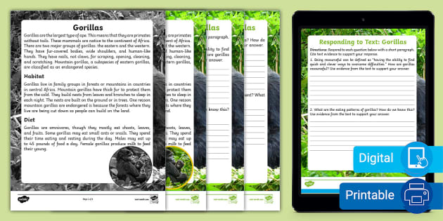 Reading/Writing Responding to Text Activity: Gorillas