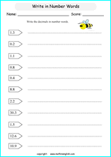 reading and writing decimals worksheet