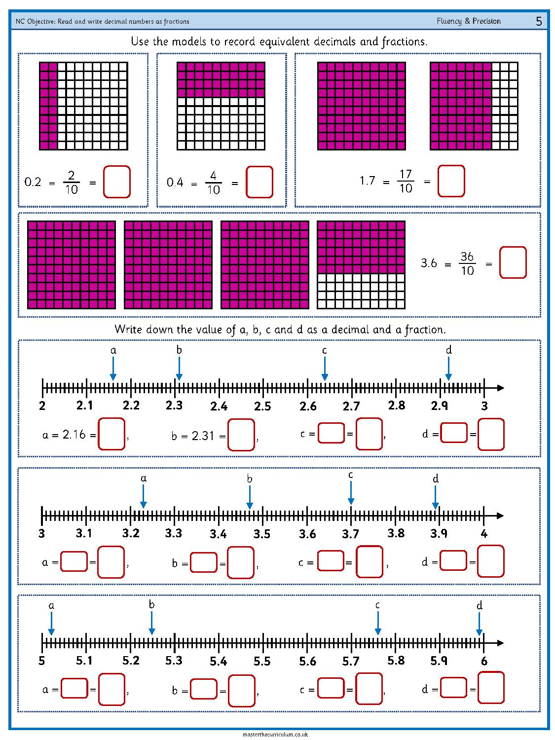 Read and write decimal numbers as fractions 3 Master The