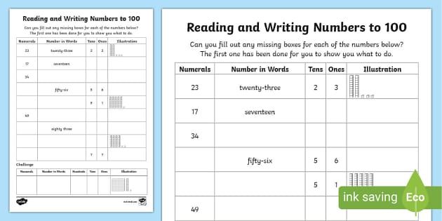 Numbers Worksheet | Reading and Writing 0-100 (teacher made)