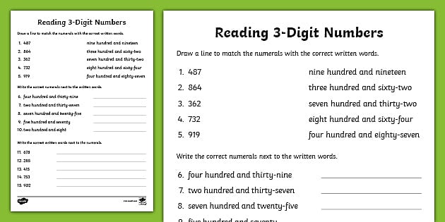 Reading 3-Digit Numbers Worksheet / Worksheet (teacher made)