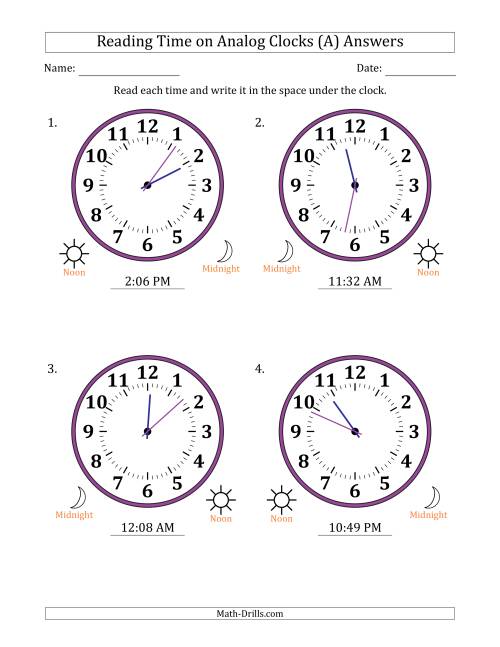 Reading 12 Hour Time on Analog Clocks in 1 Minute Intervals (4 ...