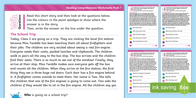 reading comprehension and questions worksheet
