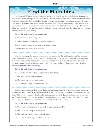reading comprehension for high school worksheet