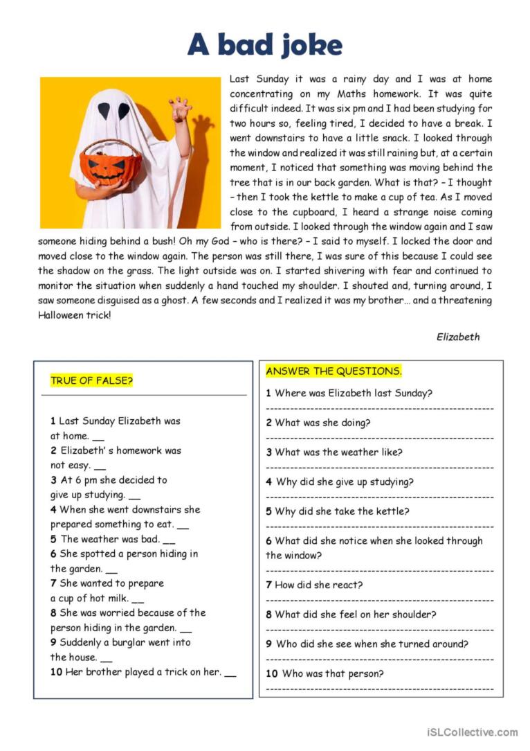 A bad joke Easy Reading finding sp… English ESL worksheets pdf