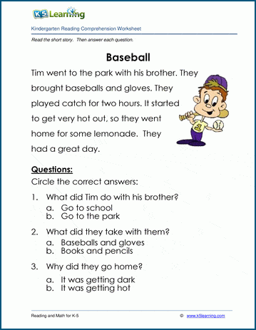 Baseball - Childrens Stories and Reading Worksheets | Worsheets library