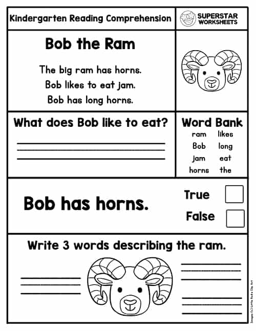 reading comprehension kindergarten worksheet