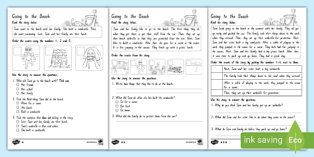 reading comprehension sequencing worksheet