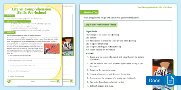 reading comprehension skills worksheet