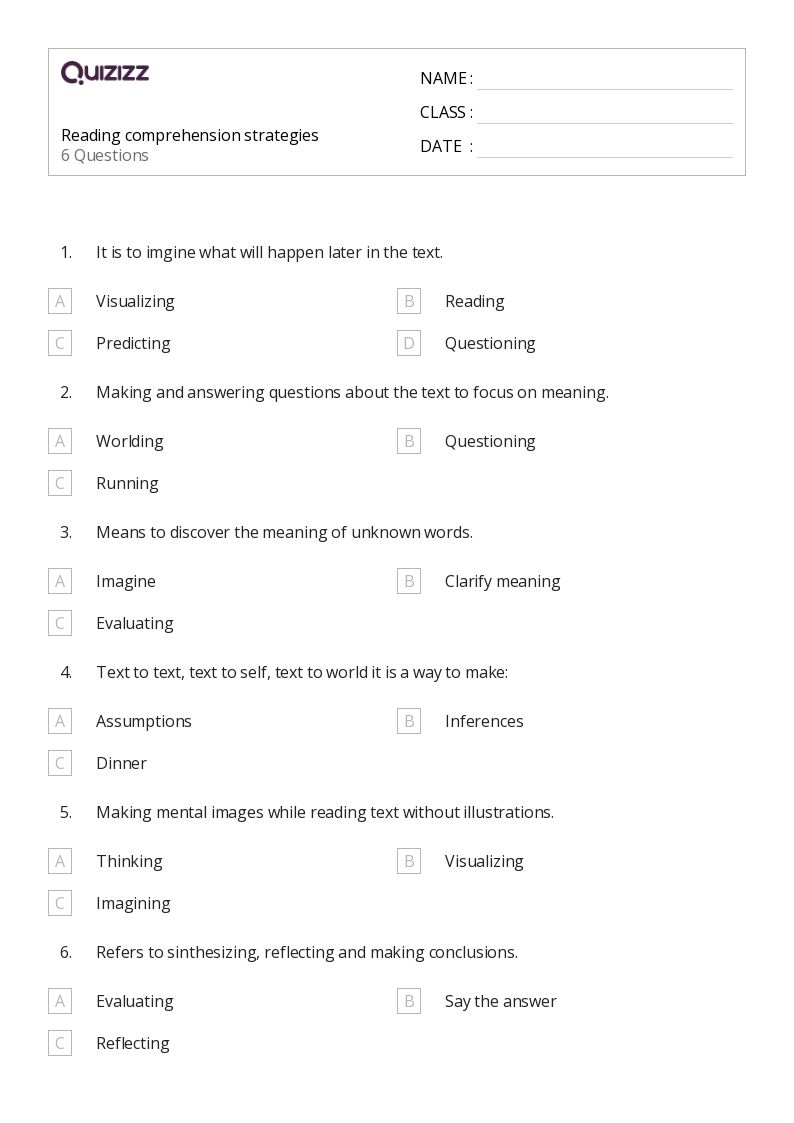 50+ Reading Comprehension Strategies worksheets on Quizizz | Free ...