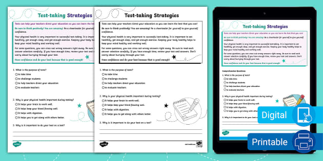 Third Grade Test-taking Strategies Reading Comprehension Passage ...