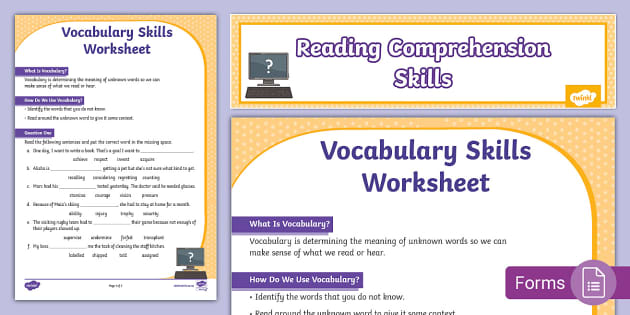reading comprehension vocabulary worksheet