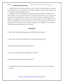 reading comprehension worksheet 10th grade