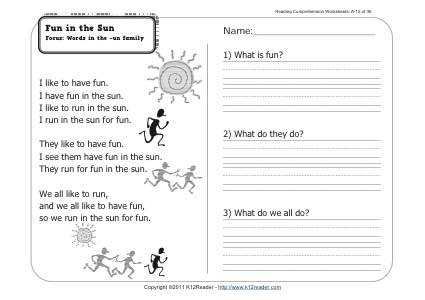 reading comprehension worksheet 1st grade
