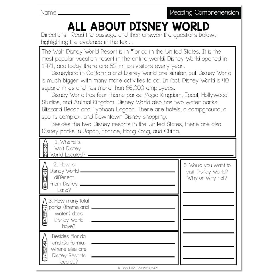 reading comprehension worksheet 2nd grade