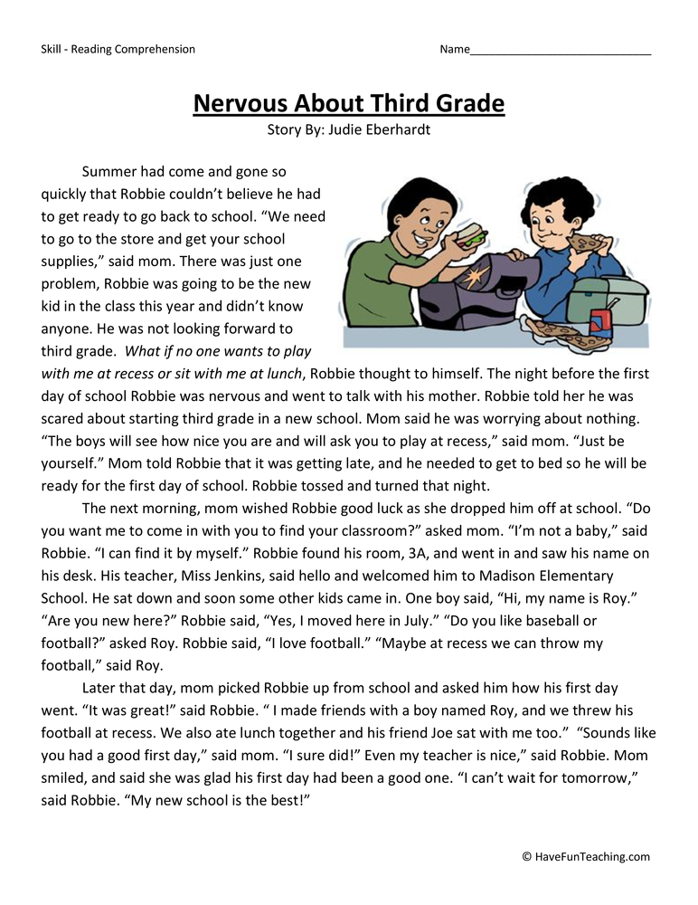 Nervous about Third Grade Reading Comprehension Worksheet - Have ...