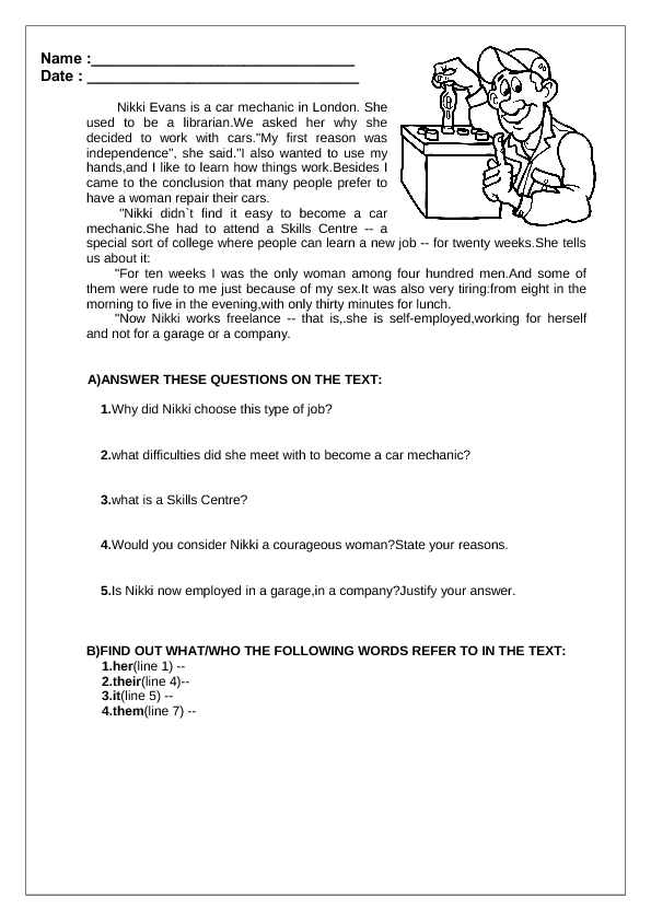 reading comprehension worksheet college
