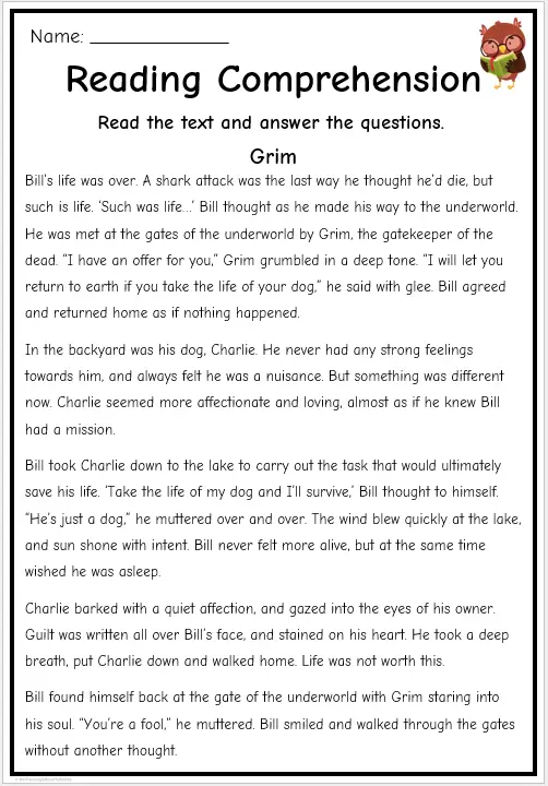 reading comprehension worksheet fifth grade