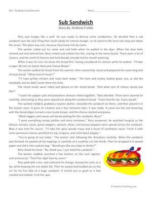 reading comprehension worksheet for 6th grade