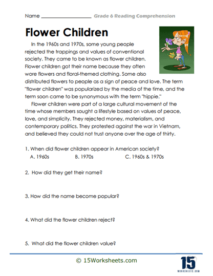 reading comprehension worksheet for 6th grade