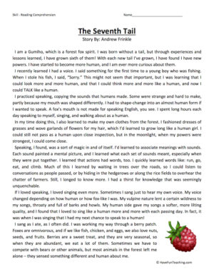 The Seventh Tail Reading Comprehension Worksheet - Have Fun ...