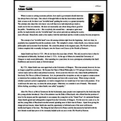 Adam Smith - Reading Comprehension Worksheet | edHelper