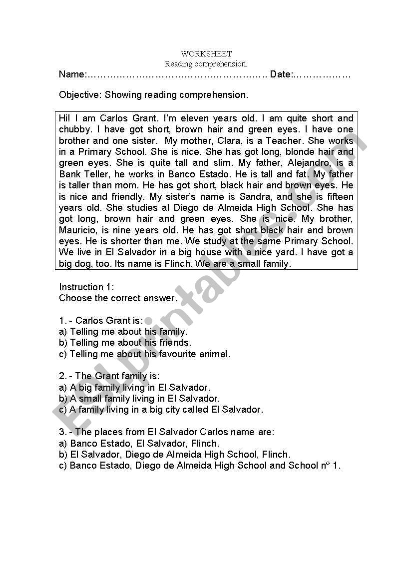 reading comprehension worksheet for high school