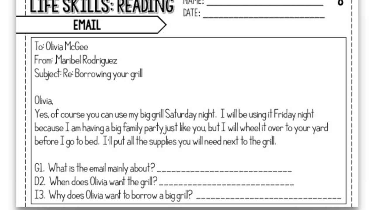 Functional Reading Comprehension Worksheets for HS and Transition
