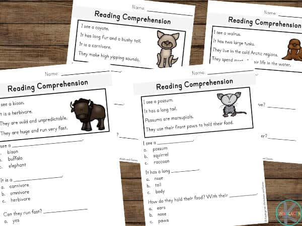? FREE Mammal Kindergarten Reading Comprehension Worksheets