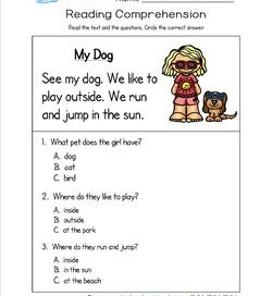 reading comprehension worksheet for k 1