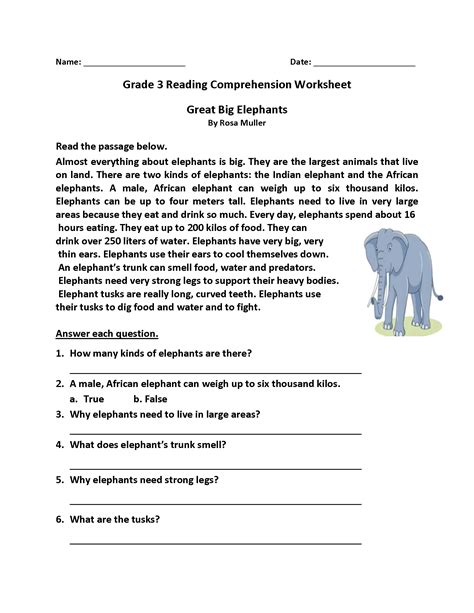 Reading Comprehension Worksheets 3Rd