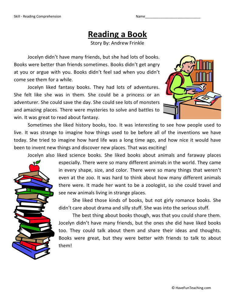 Reading Comprehension Worksheet - Reading a Book