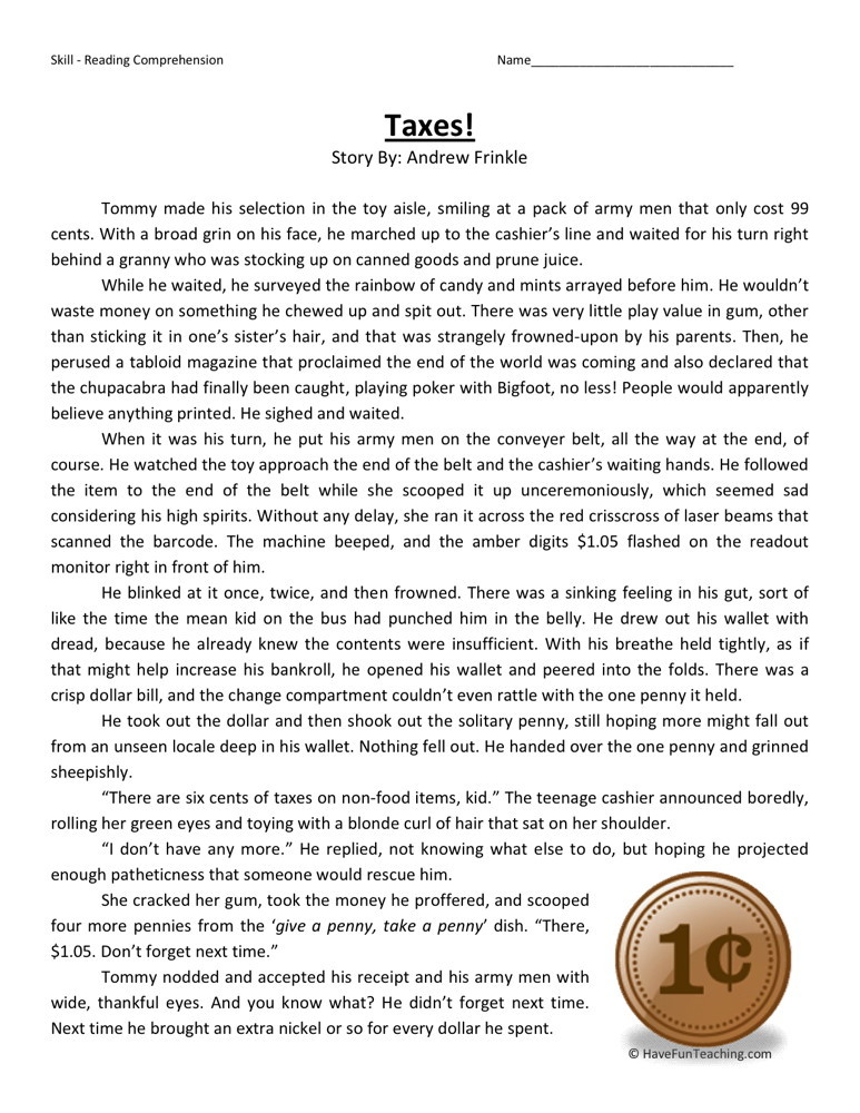 reading comprehension worksheet grade 6