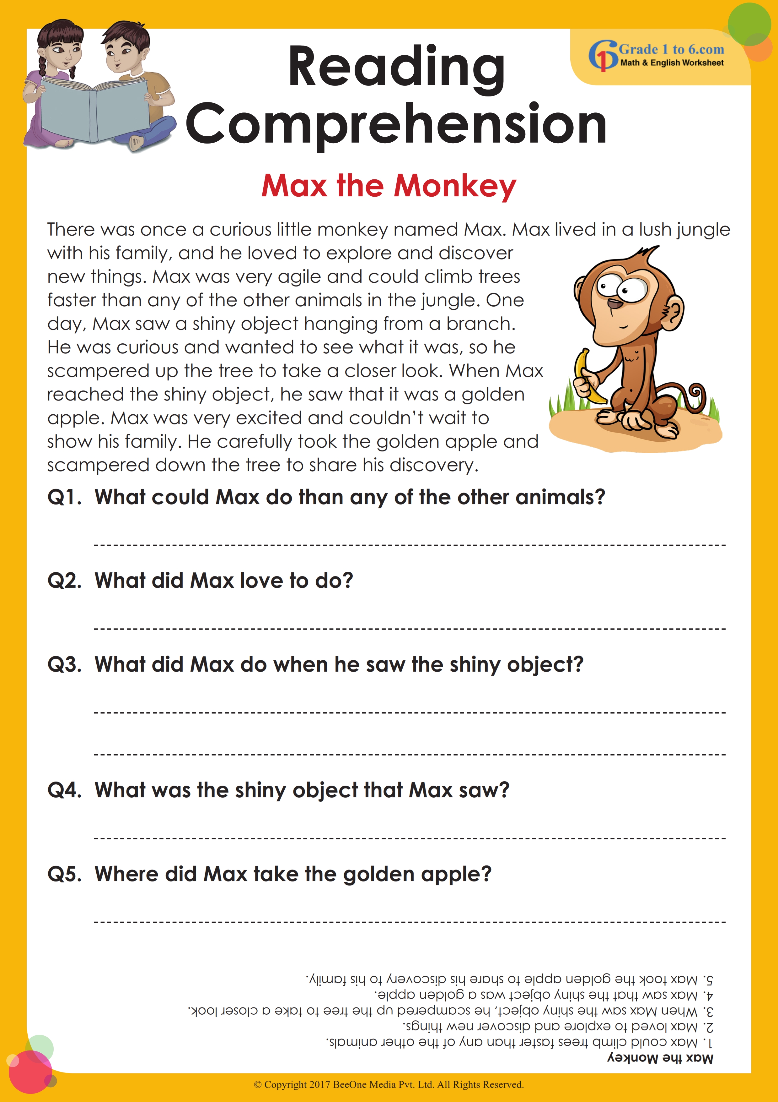 reading comprehension worksheet grade 6