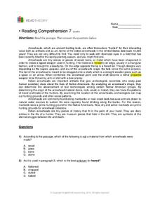 Reading Comprehension 7 Worksheet for 8th - 9th Grade | Lesson Planet