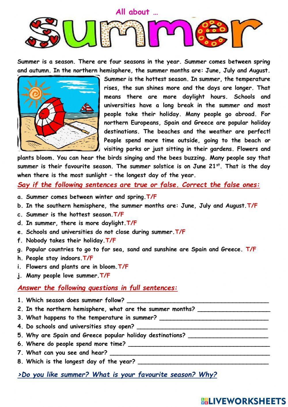 All-about-summer-reading-comprehension-exercises-143050 worksheet ...